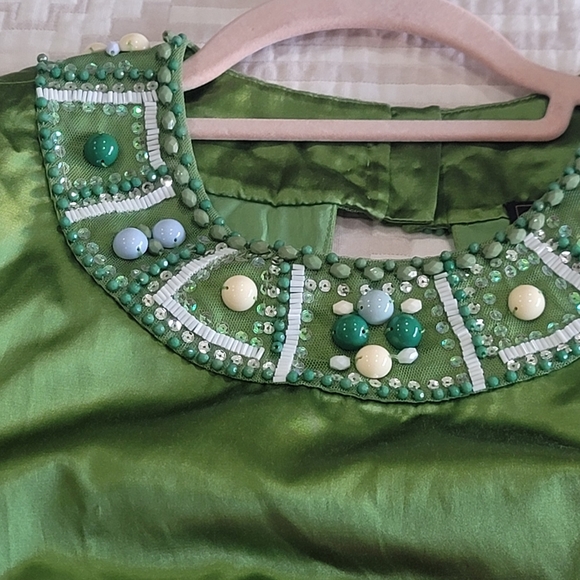 BCBG Max Azria jewel neck silk party cocktail green mini dress NYE 10 Medium - Picture 4 of 16